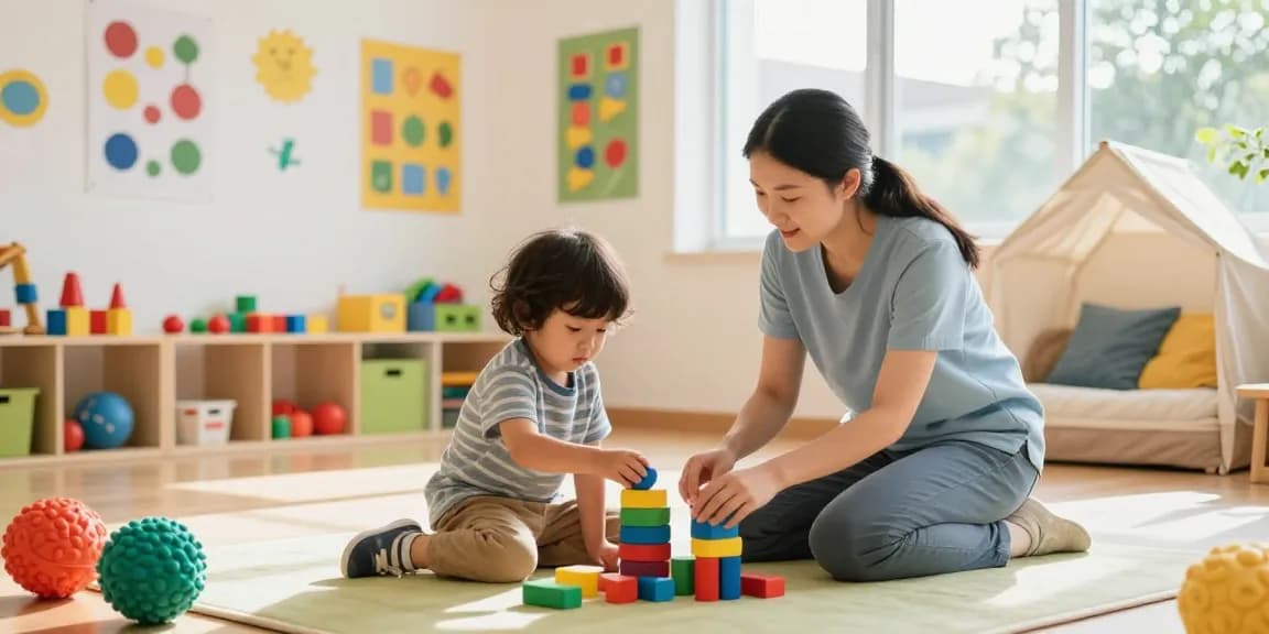 Child engaged in occupational therapy activities promoting motor skills development.