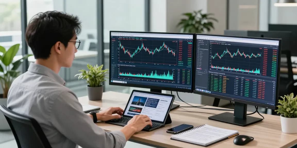 MetaTrader 5 user analyzing financial data in a modern tech workspace