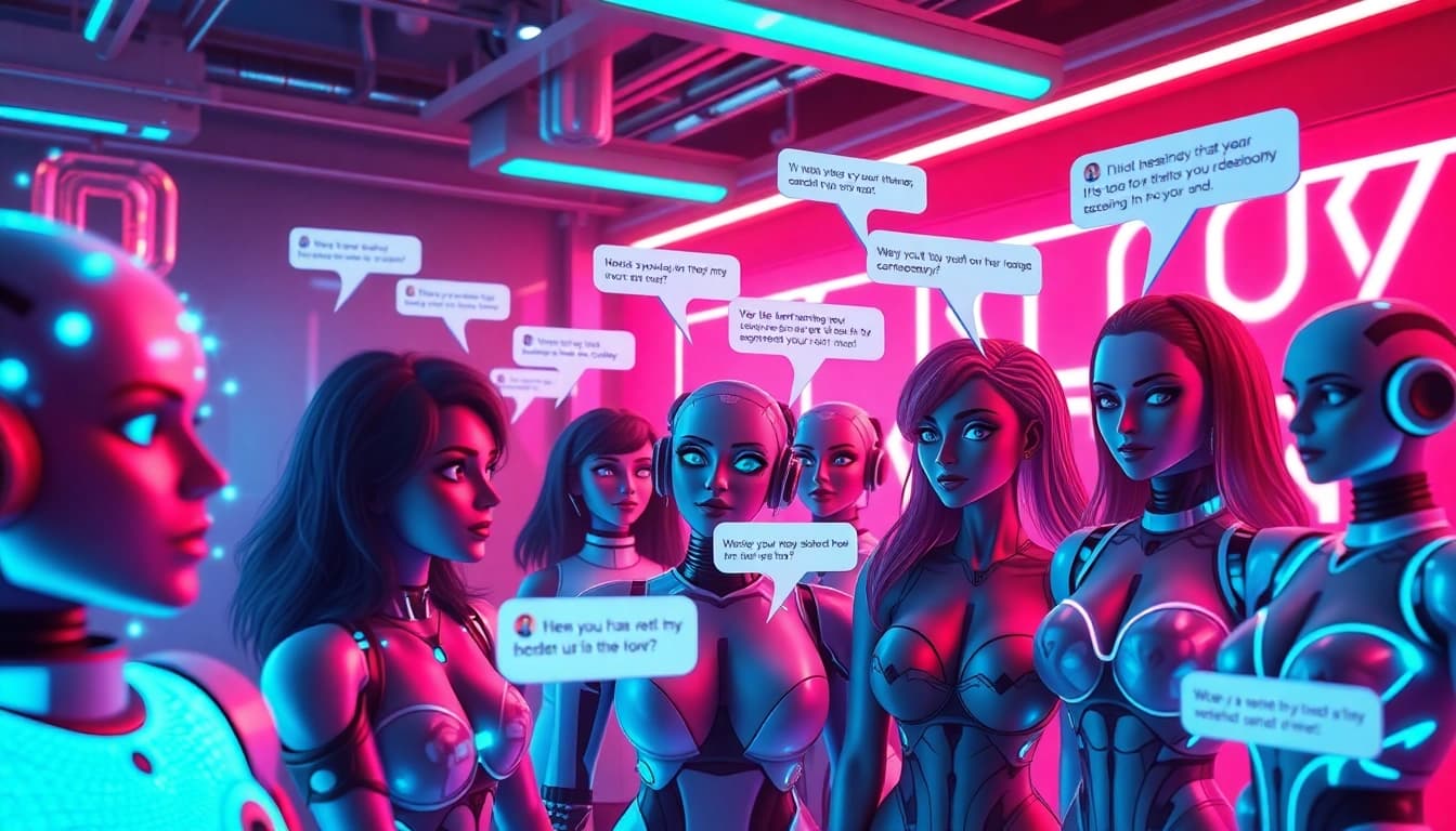 Engaging scene of best nsfw ai chatbots interacting with users in a vibrant digital environment.