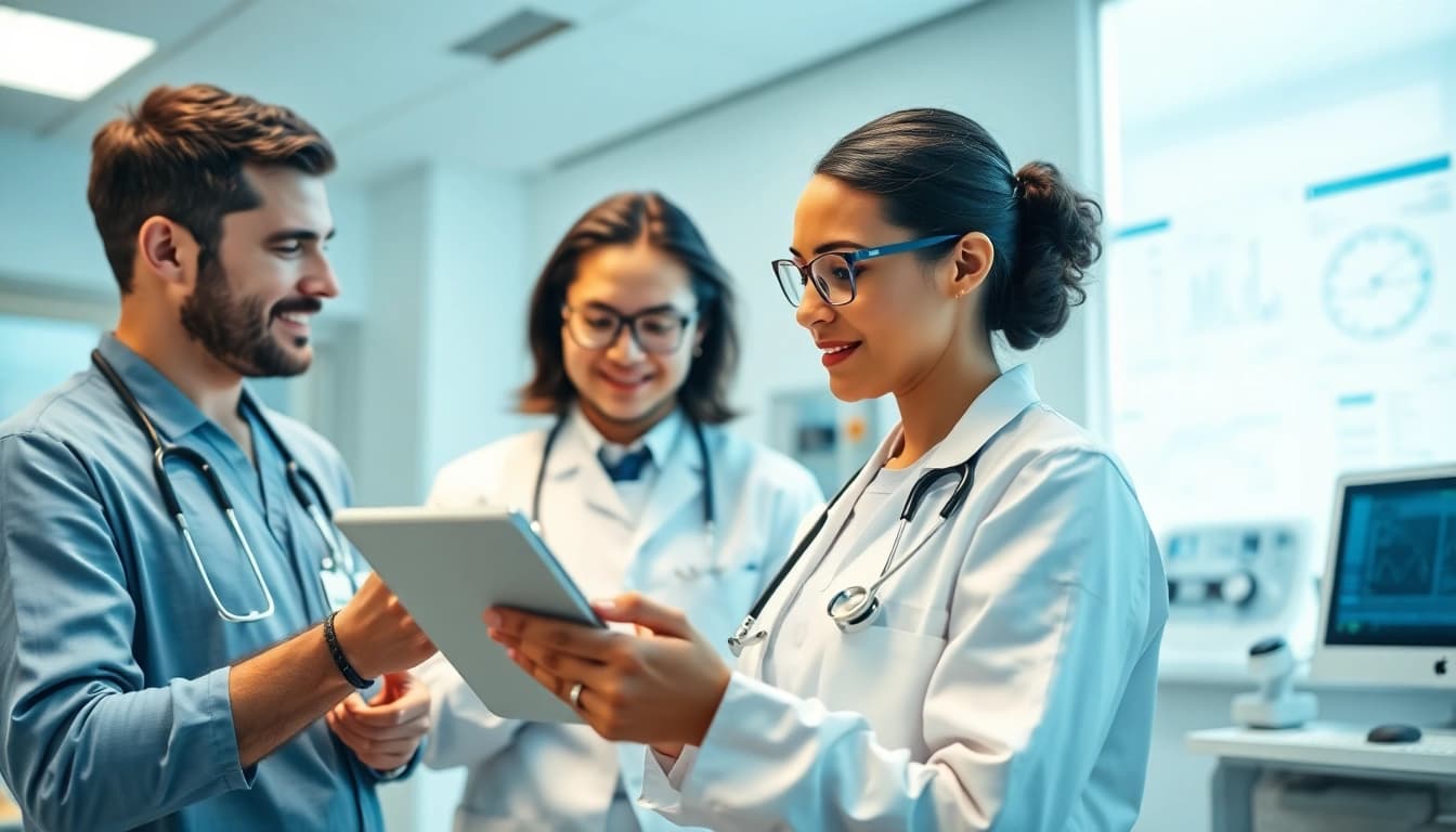 Enhance your health understanding with doctors reviewing patient health data in a modern clinic.
