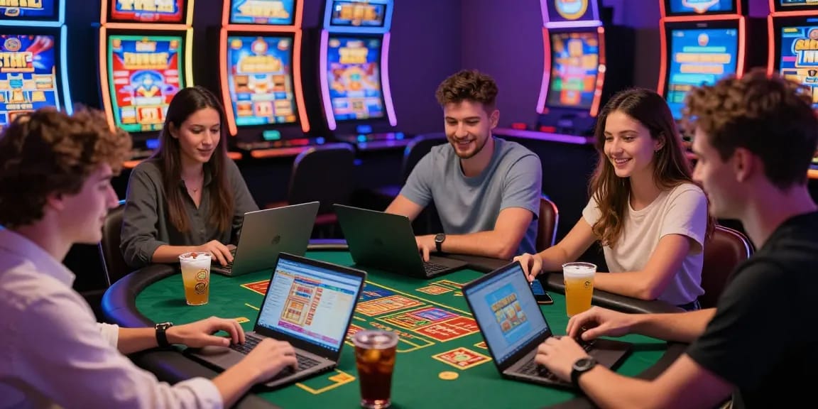 Dynamic scene of players at credit card casinos at https://chps.org.uk, showcasing excitement and social engagement in gaming.