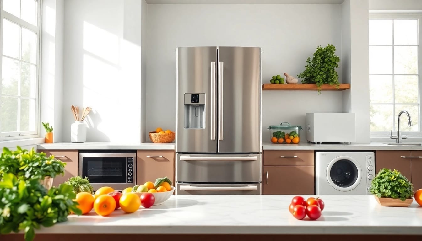 Showcase of affordable appliance in a stylish kitchen, featuring sleek design and vibrant colors.