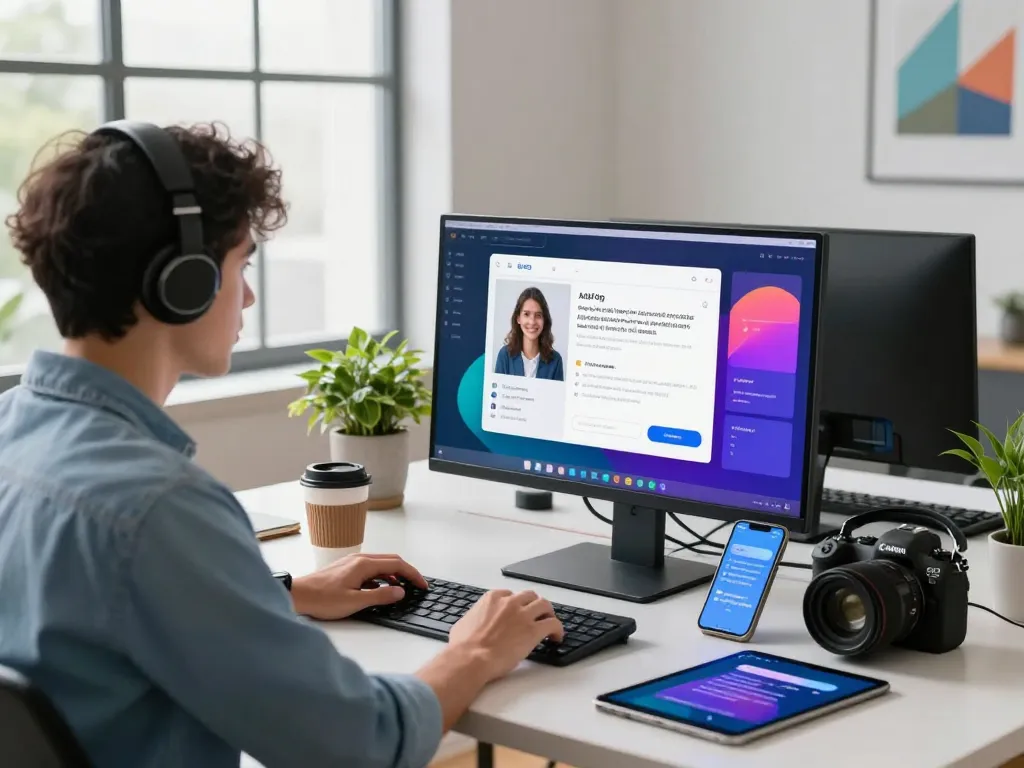 Engaging workspace with AI chatbot interaction illustrating ia +18 technology trends.