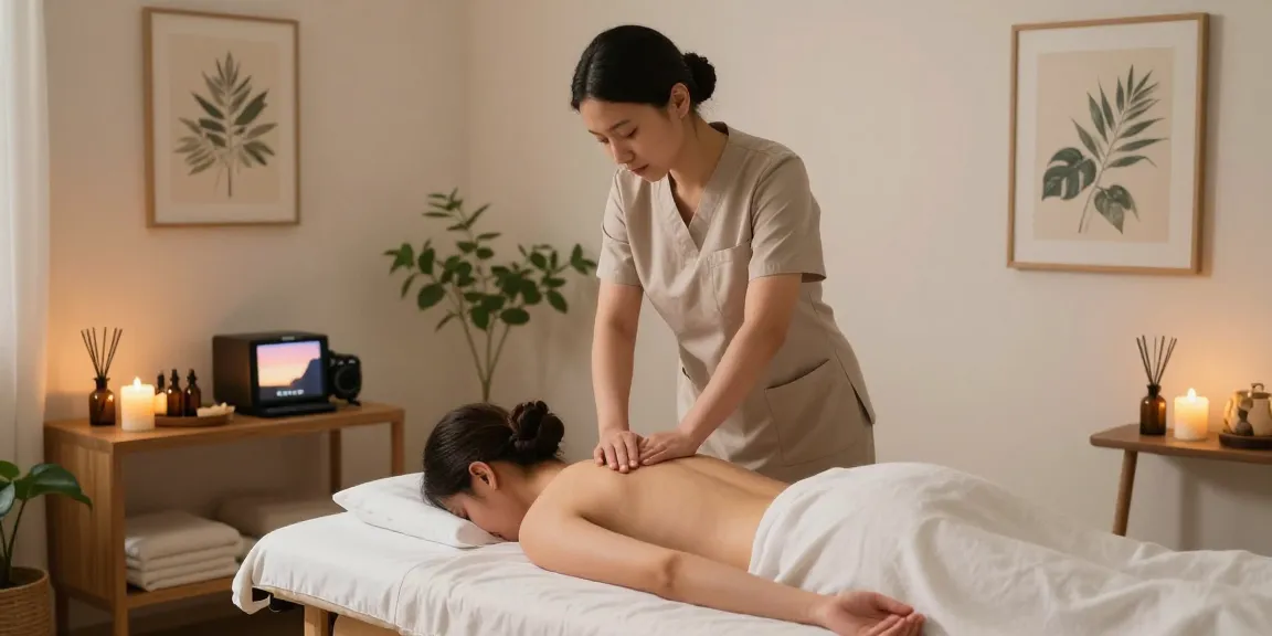 1인샵 massage therapy environment with a therapist providing a soothing massage.