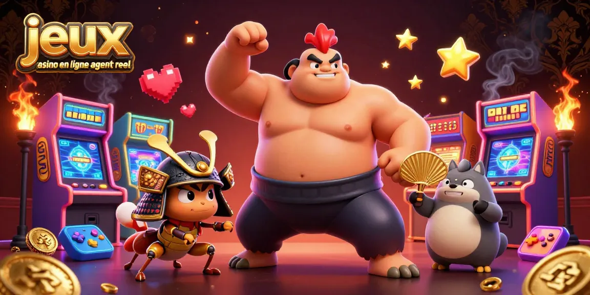 Découvrez l'univers des jeux casino en ligne argent réel avec des personnages dynamiques et des éléments de jeu colorés.