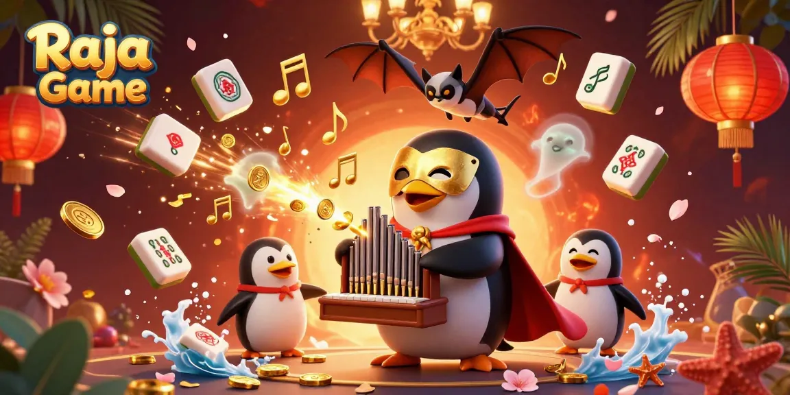 Engage in thrilling gameplay with Raja Game's lively scene featuring a charming penguin and dynamic elements.