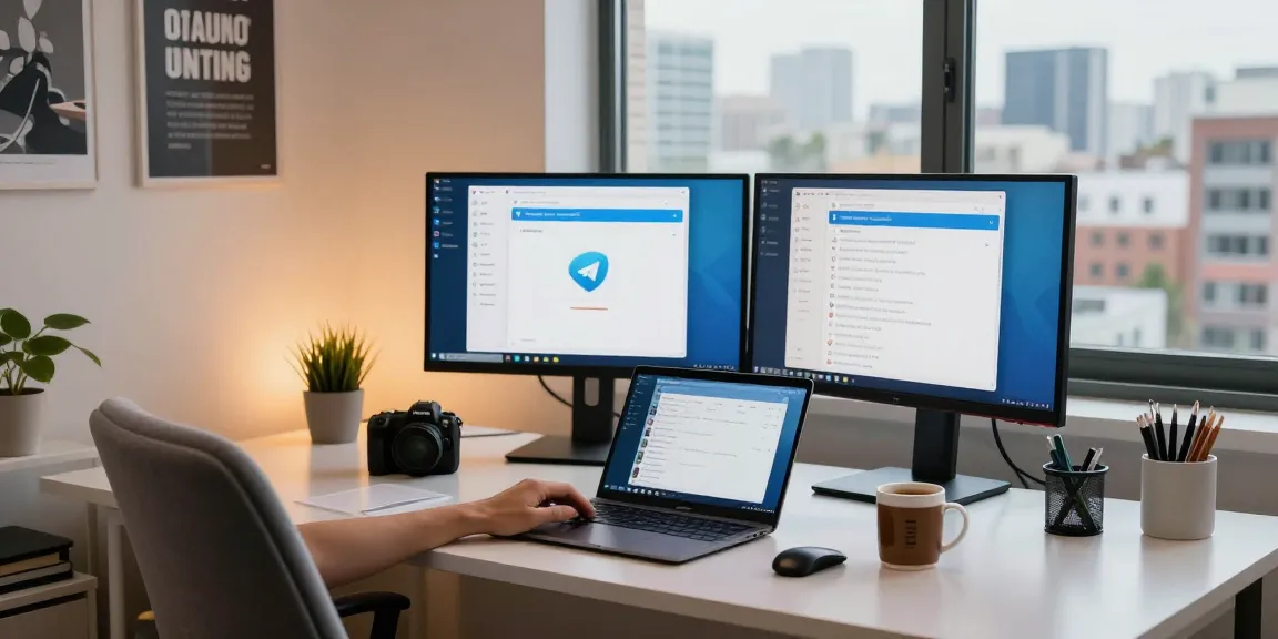 Effortlessly download telegram中文版下载 in a modern workspace, showcasing a stylish home office.