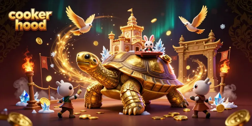 Experience casino excitement with a golden tortoise cooker hood at the center of thrilling action.