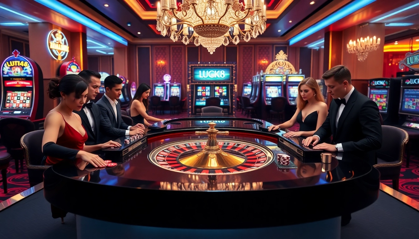 Người chơi tận hưởng các trò chơi hấp dẫn tại casino LUCK8 với bàn chơi sống động và bầu không khí sang trọng.