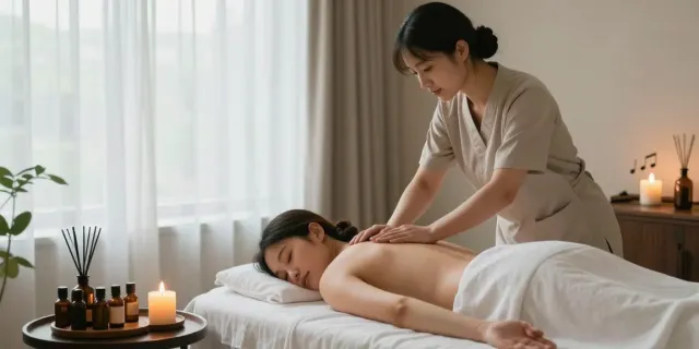 노원출장마사지 in a relaxing wellness room with a practitioner soothing a client.