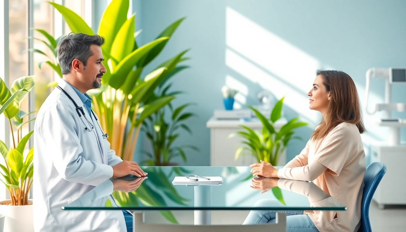 Engaging healthcare conversation centered on health in a modern clinical setting.