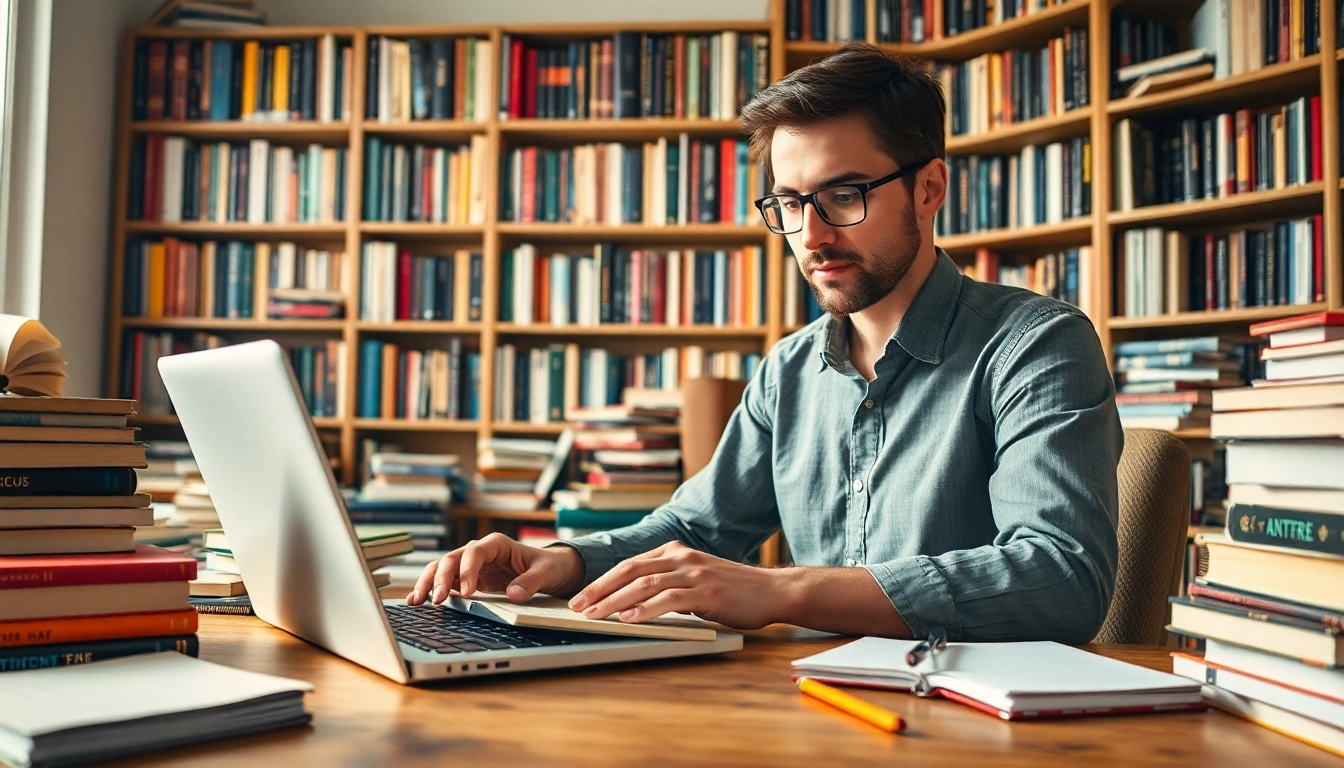 Author writing in a cozy home office, illuminated by soft, natural light.