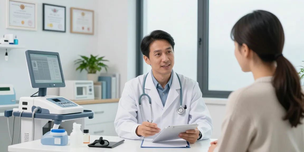 "David Hoffmeister reviews on a healthcare provider's consultation, showing patient care in a modern clinic."