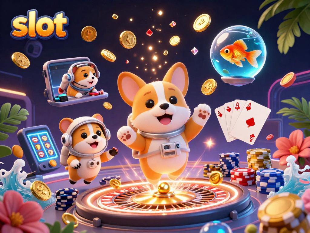Menangkan slot dengan corgi astronot dan elemen kasino mengambang.