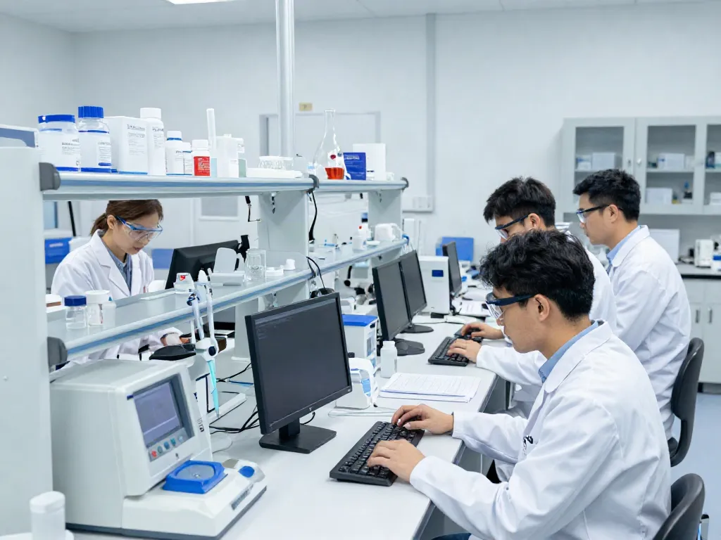Laboratory scientists working with SwissChems products in a modern facility.