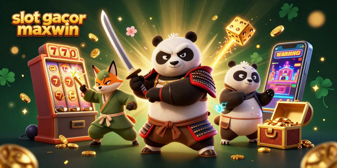 Experience the thrill of slot gacor maxwin with dynamic samurai panda, ninja fox, and magical tanuki in a vibrant casino scene.