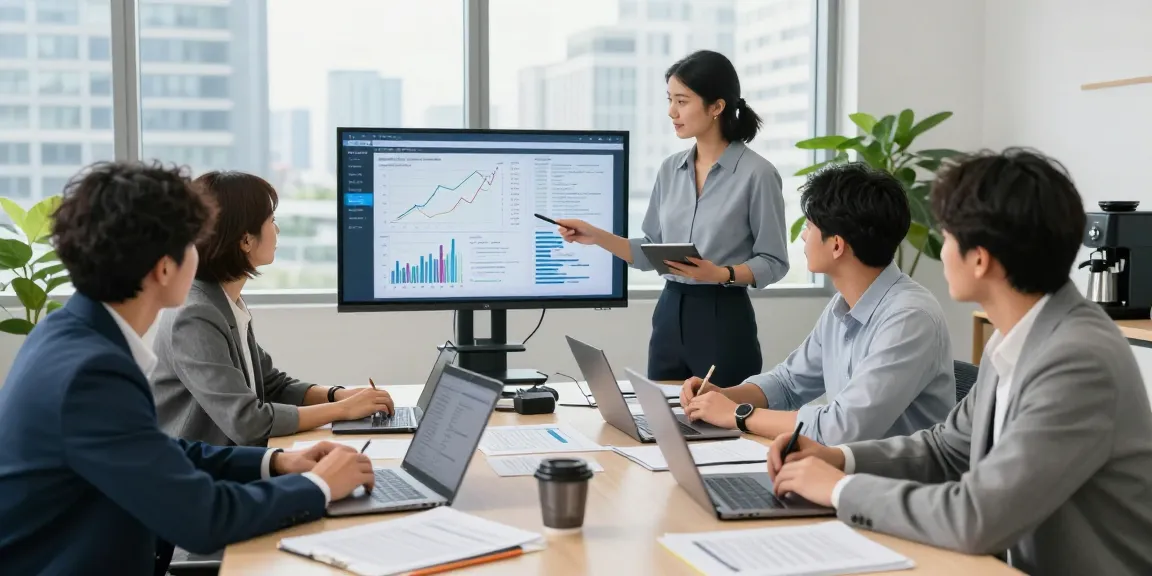 Team collaborating on asset tracing strategies in a modern office, displaying financial data on screen.