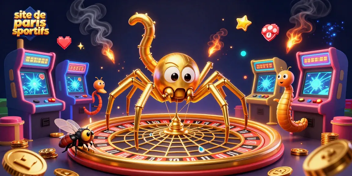 Pariez sur le site de paris sportifs avec une illustration d'araignée dorée et croupier mille-pattes.