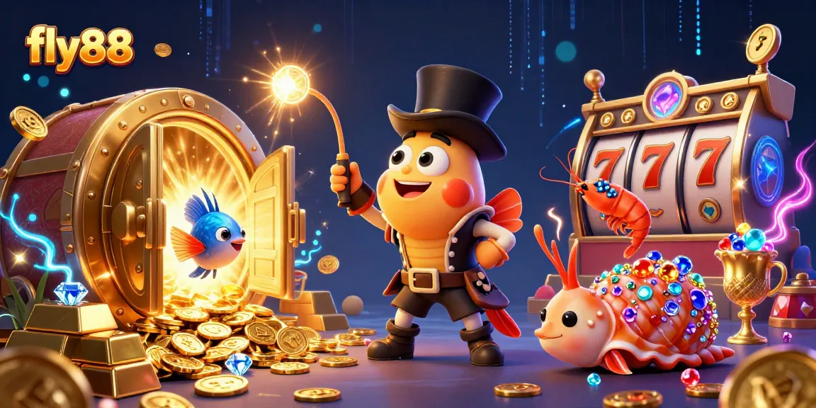 Experience the excitement of fly88 casino with glowing treasures and vibrant characters in a thrilling gaming scene.