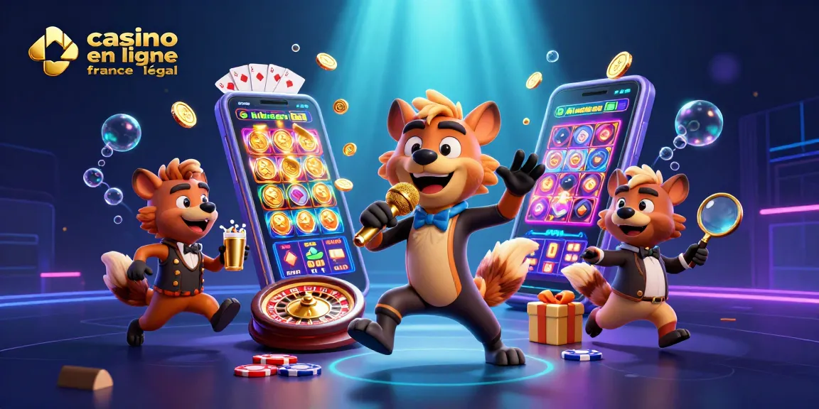 Célébrez l'excitation des jeux de casino en ligne légaux en France avec des hyènes comiques dans une scène dynamique de casino