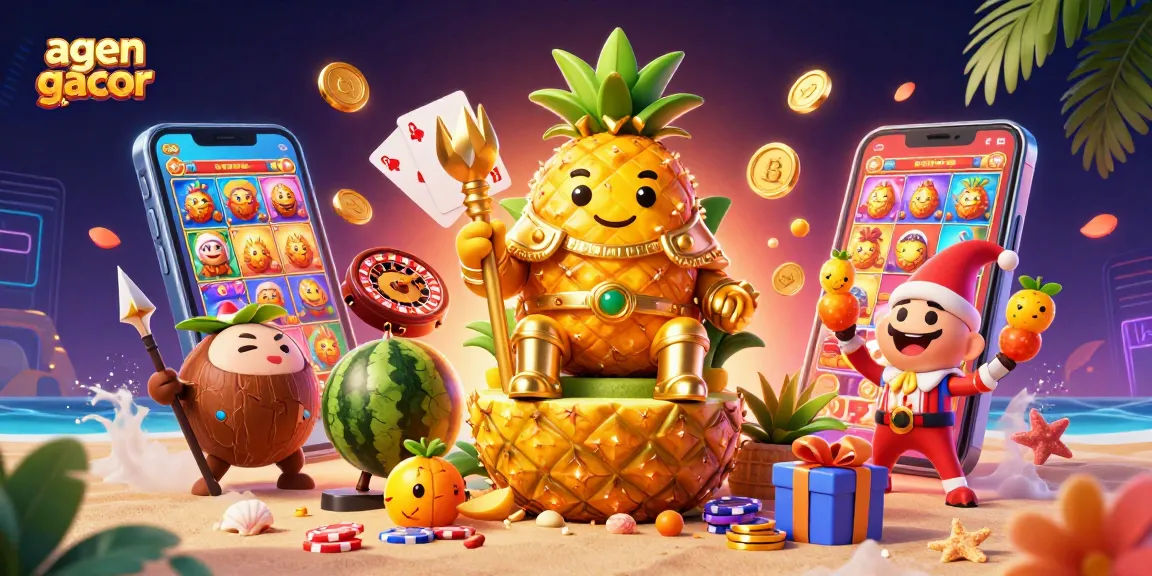 Win big with agen gacor as vibrant casino characters celebrate on a dazzling beach.