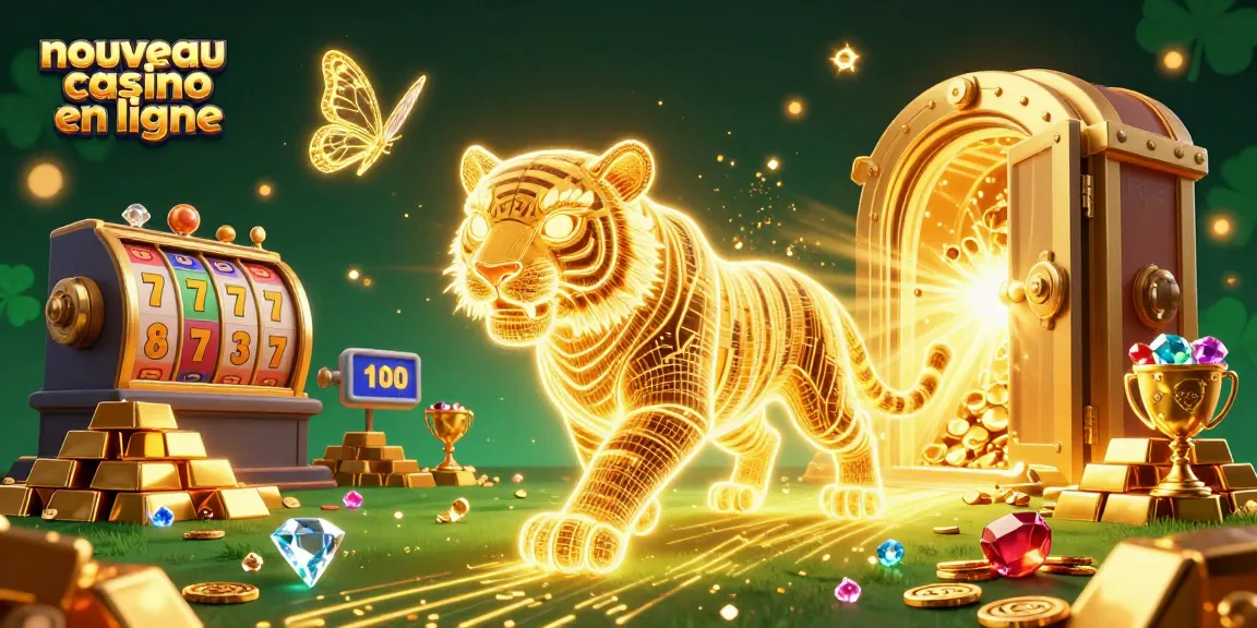 Découvrez le nouveau casino en ligne avec des éléments scintillants et un tigre en énergie lumineuse.