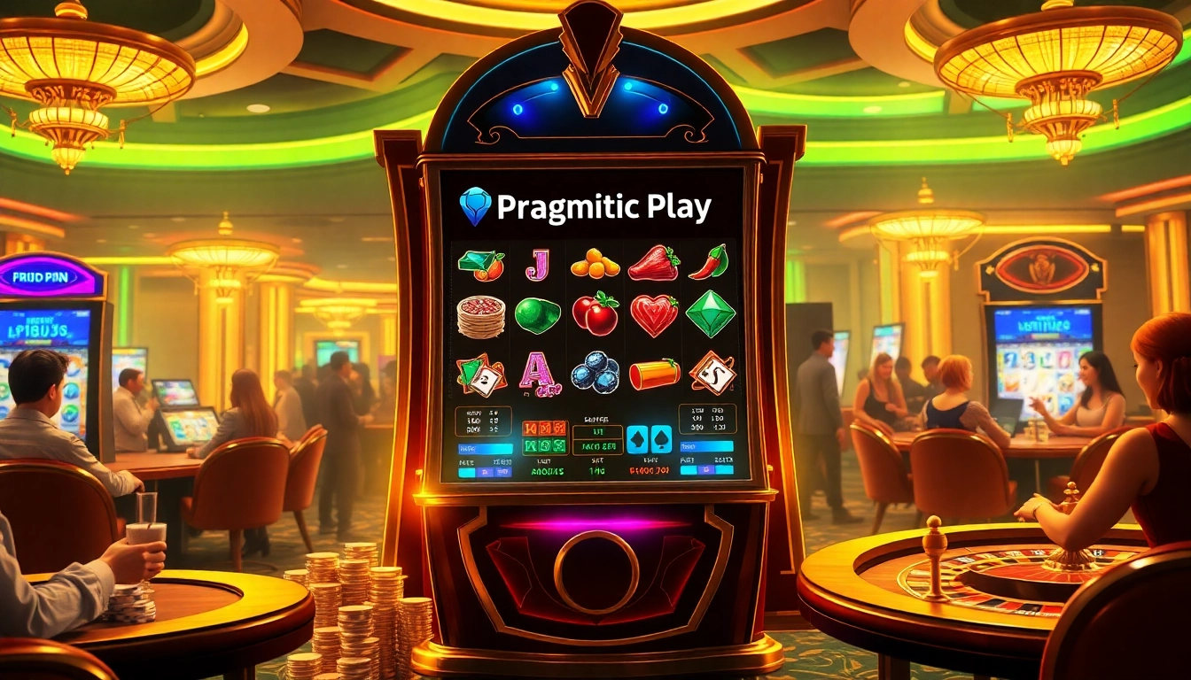 Experience the excitement of slot pragmatic play with vibrant machines and eager players in a luxurious casino setting.