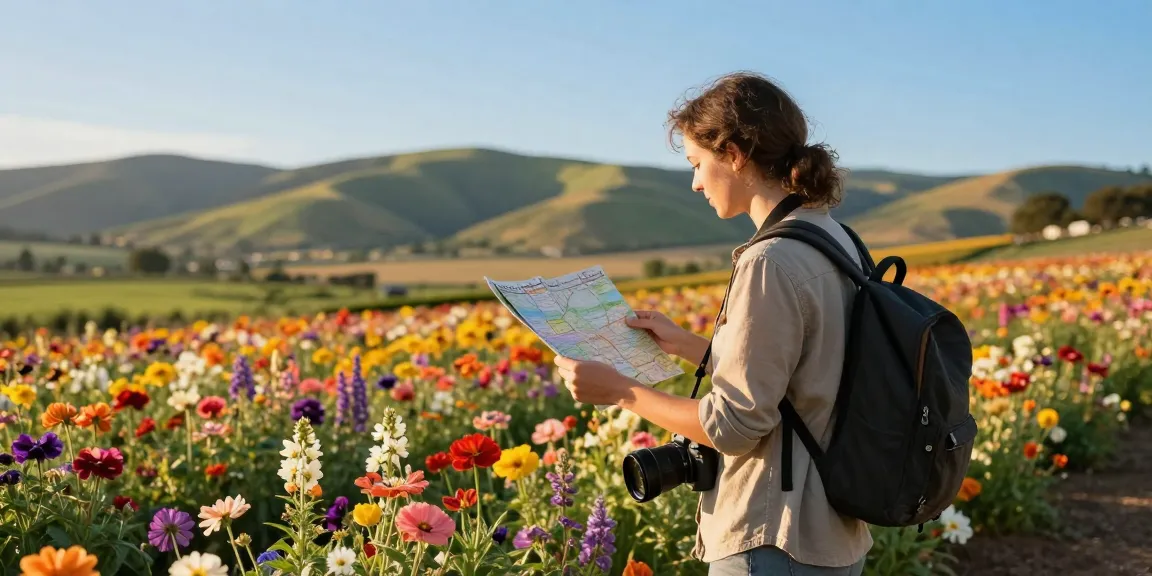 Enjoying the Capay Valley Garden Tour's colorful flower fields, encouraging visitors to explore https://www.thecapayvalleygardentour.com.