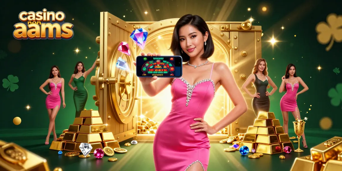 Scena coinvolgente che mostra un casinò non AAMS con un giocatore sicuro che utilizza giochi con croupier dal vivo su uno smartphone circondato da tesori straordinari.