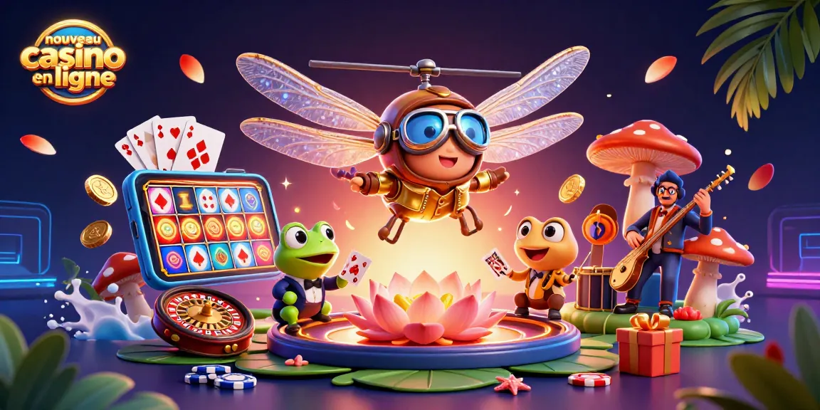 Découvrez les innovations du nouveau casino en ligne avec un pilote hélicoptère cartoon au-dessus d'un casino.