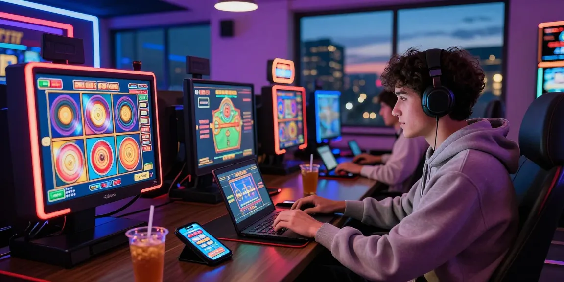 Engaged player enjoying slot77 games in a vibrant online casino atmosphere.