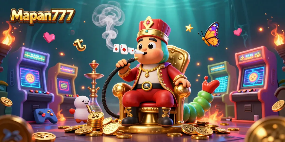 Engage with Mapan777's vibrant casino atmosphere featuring dynamic gaming elements and colorful characters.