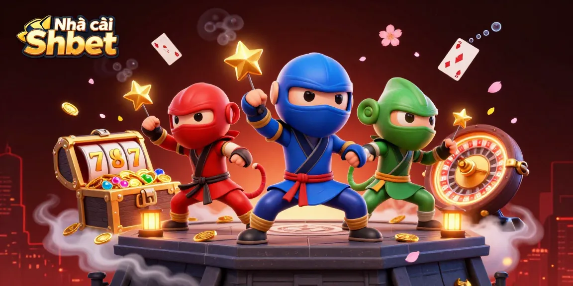 Experience the thrill with Nhà cái Shbet's lively jackpot scene featuring ninja chameleons