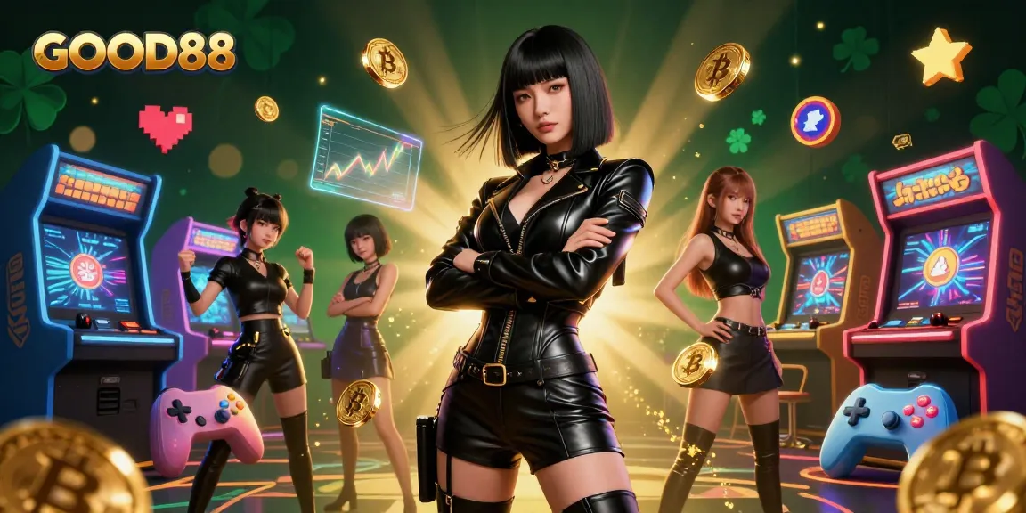 Experience immersive gameplay with GOOD88 showcasing a powerful Asian woman in a futuristic casino.