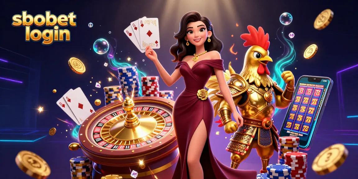 Engage with sbobet login for thrilling bets, featuring a glamorous scene of casino excitement.