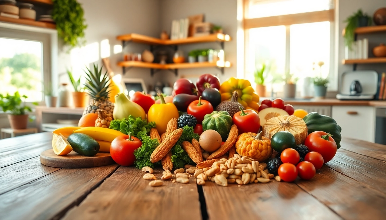 Showcasing health-focused vibrant foods arranged beautifully on a rustic table for a healthy lifestyle.