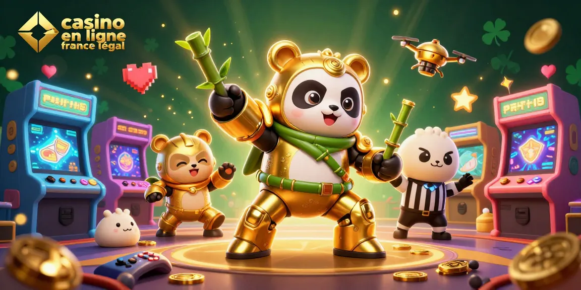 Profitez du casino en ligne France légal avec un panda pilote et des machines à sous colorées.