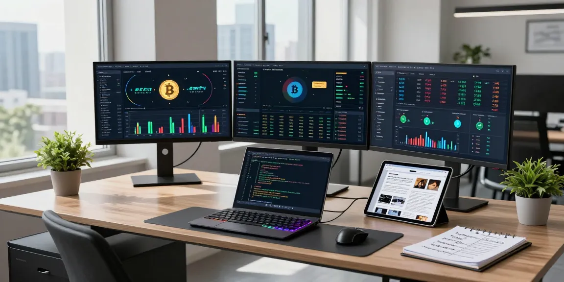 Bitcoin cloud mining dashboard in a modern workspace with professional crypto tools and analytics.