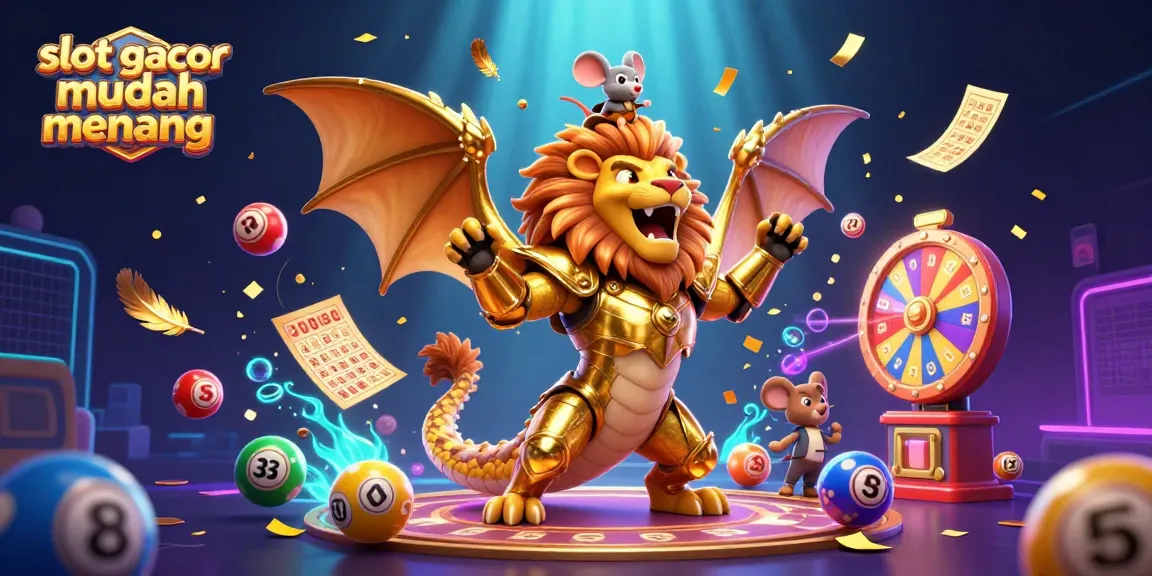 Menang besar dengan slot gacor mudah menang, ilustrasi kasino 3D penuh warna dan imajinatif.