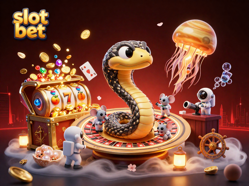 Menang di slot bet dengan simbol buah dan jackpot, ilustrasi casino interaktif.