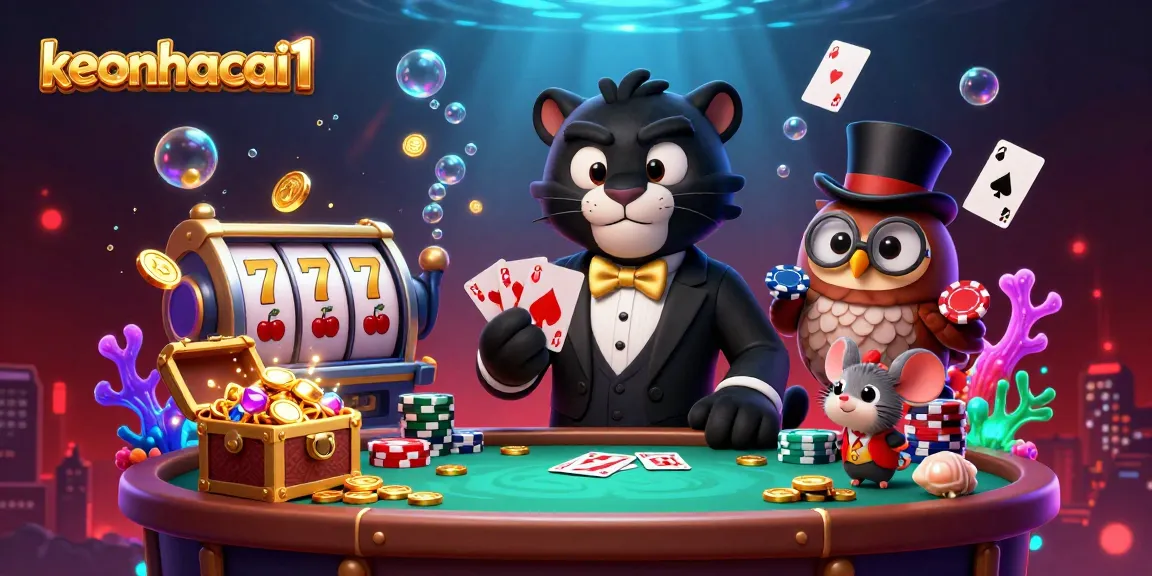 Experience exciting gameplay with keonhacai1 in this vibrant illustration featuring stylish characters and dynamic casino elements.
