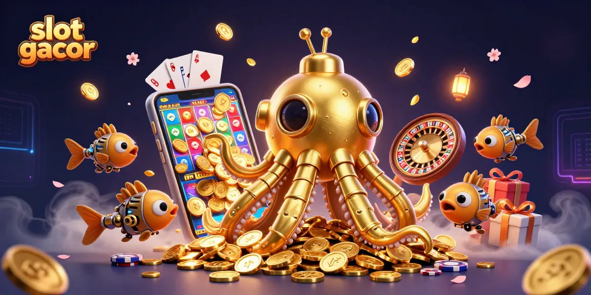 Menangkan slot gacor dengan ilustrasi 3D yang menampilkan karakter menarik di lautan koin emas.
