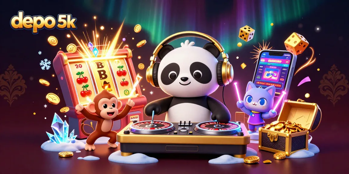 Experience the excitement at depo 5k with vibrant casino elements and engaging characters in a dynamic scene.