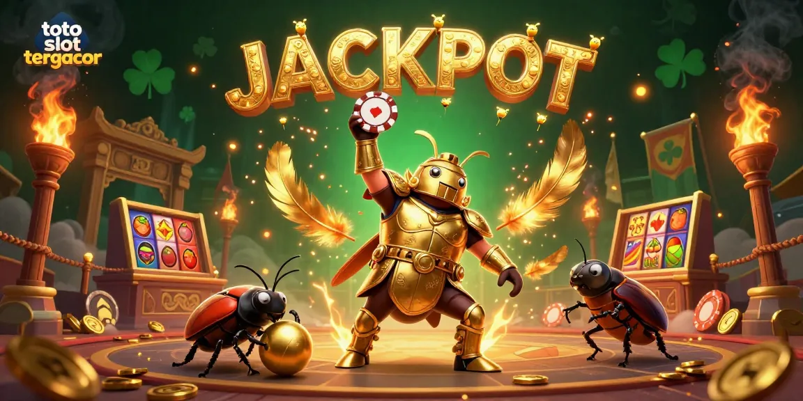 Play the exciting toto slot tergacor featuring a heroic beetle champion and jackpot celebration.