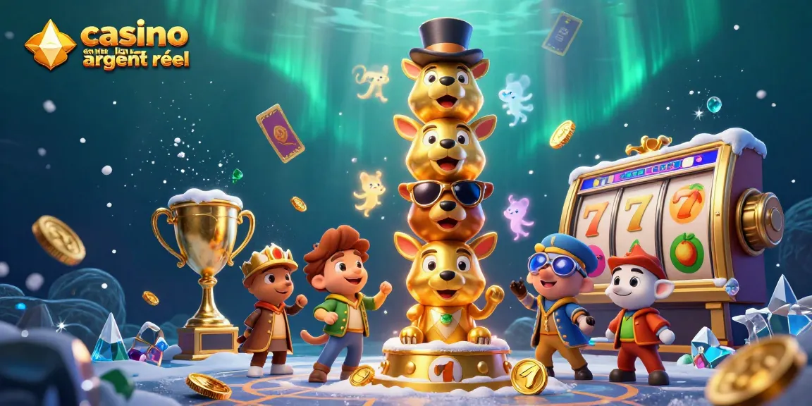 Gagnez au casino en ligne argent réel avec une illustration dynamique de machines à sous et de jetons d'or.