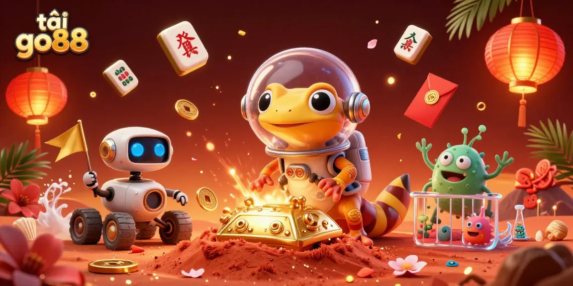 Experience the excitement of tải go88 with a Martian gecko discovering a vibrant casino in space.
