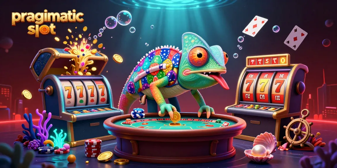 Menang di pragmatic slot dengan karakter chameleon kasino mengawasi roda roulette dan ruang poker.