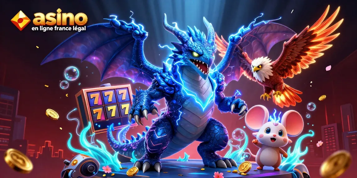 Illustration dynamique d'un dragon et d'un faucon électriques pour le casino en ligne France légal.