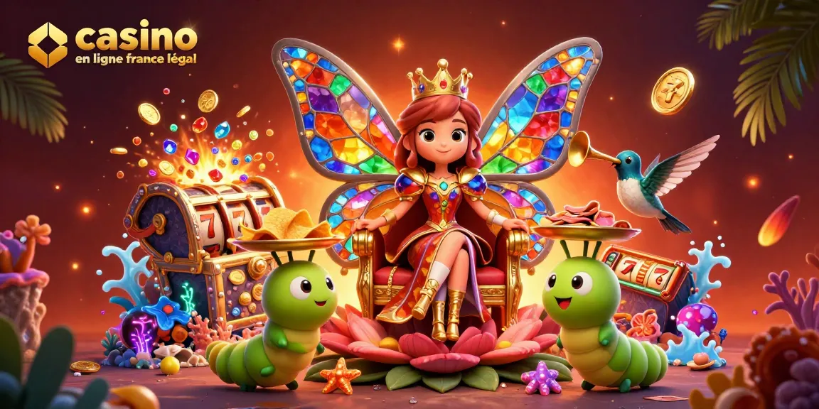 Illustration vibrante et colorée représentant le casino en ligne France légal avec des éléments de jeu attrayants.