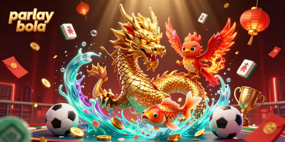 Experience the thrill of parlay bola with dragon, phoenix, and koi fish in a vibrant sports betting scene.